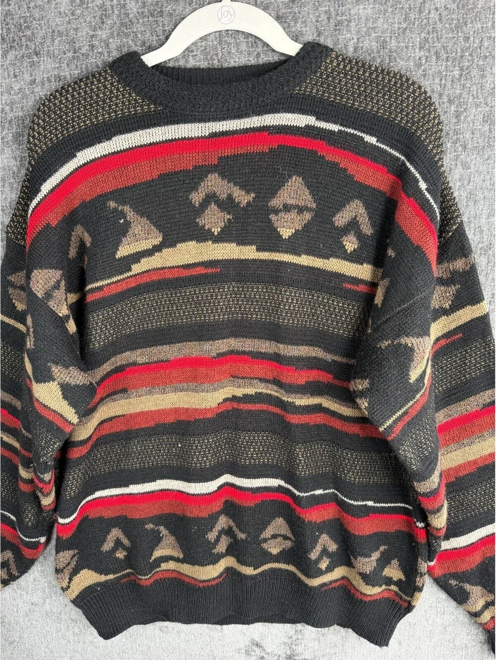 VTG Cambio Italia Sweater Mens XL Black Geometric Tribal Knit Wool Blend Italy